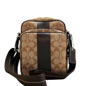 Coach Heritage Stripe Signature Brown and Tan Messenger Bag